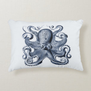 Navy Blue Octopus illustration by Ernst Haeckel Decorative Cushion