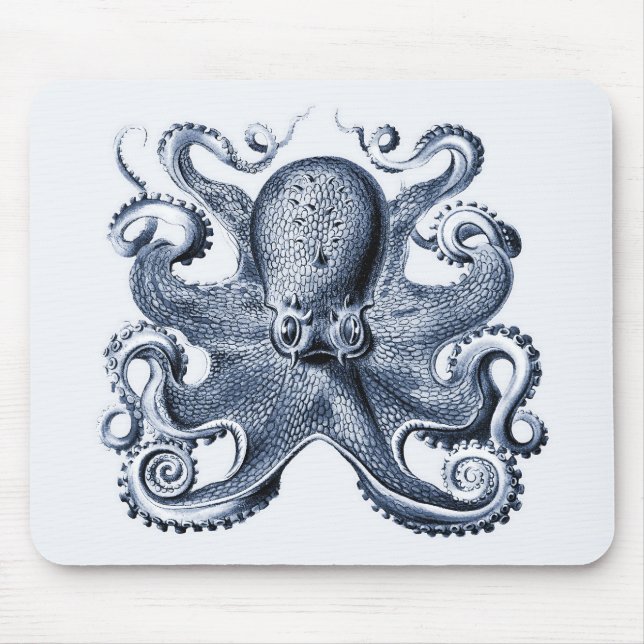 Navy Blue Octopus illustration by Ernst Haeckel Mouse Mat (Front)