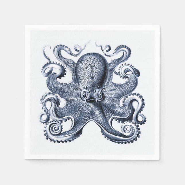 Navy Blue Octopus illustration by Ernst Haeckel Napkin (Front)