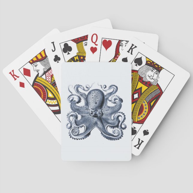Navy Blue Octopus illustration by Ernst Haeckel Playing Cards (Back)