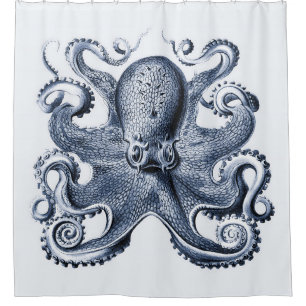 Navy Blue Octopus illustration by Ernst Haeckel Shower Curtain