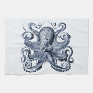 Navy Blue Octopus illustration by Ernst Haeckel Tea Towel