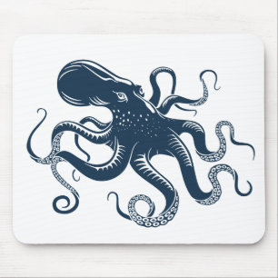 Navy blue octopus nautical illustration mouse mat