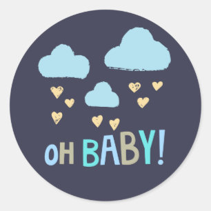 Navy Blue Oh Baby Baby Boy Classic Round Sticker