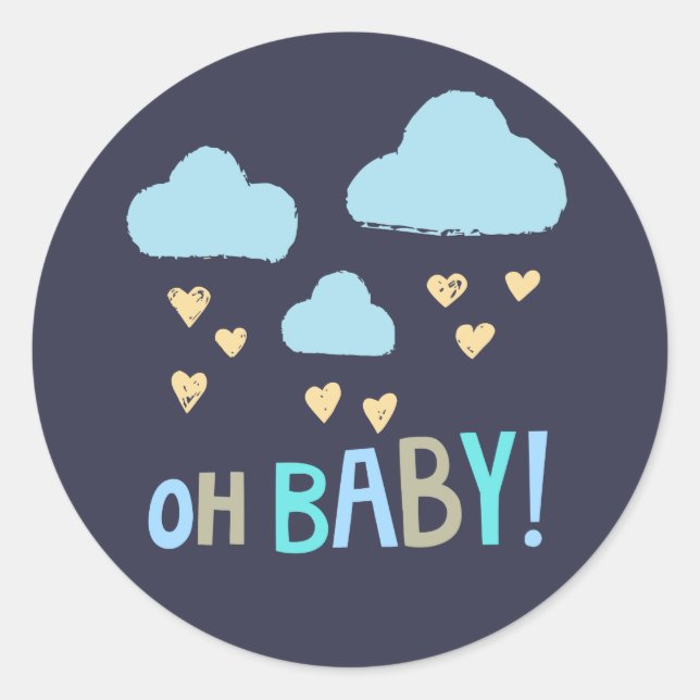 Navy Blue Oh Baby Baby Boy Classic Round Sticker (Front)