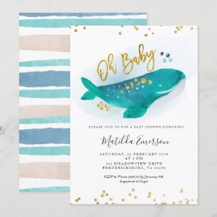 Navy Blue Oh Baby Whale Baby Shower Invitation