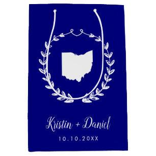 Navy Blue Ohio Map Wedding Welcome Swag Medium Gift Bag