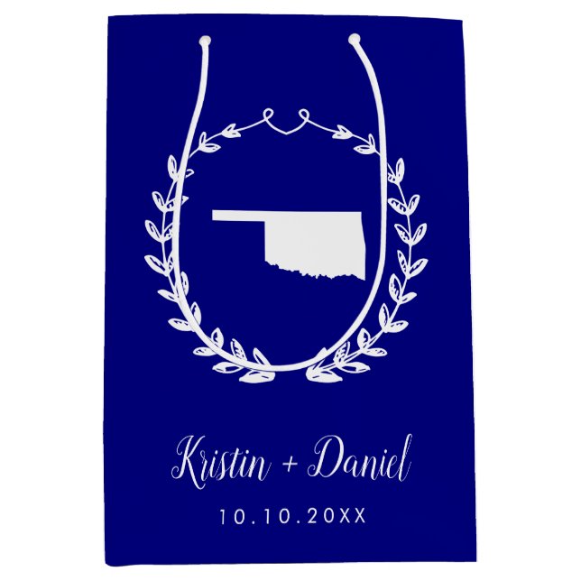 Navy Blue Oklahoma Map Wedding Welcome Swag Medium Gift Bag (Front)