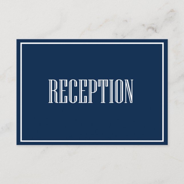 Navy Blue Old Fashion Typography Reception Card (Front)