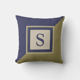Navy Blue Olive Green Tan Monogram Cushion