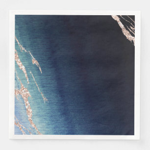 Navy Blue Ombre Agate Rose Gold Modern Wedding Napkin