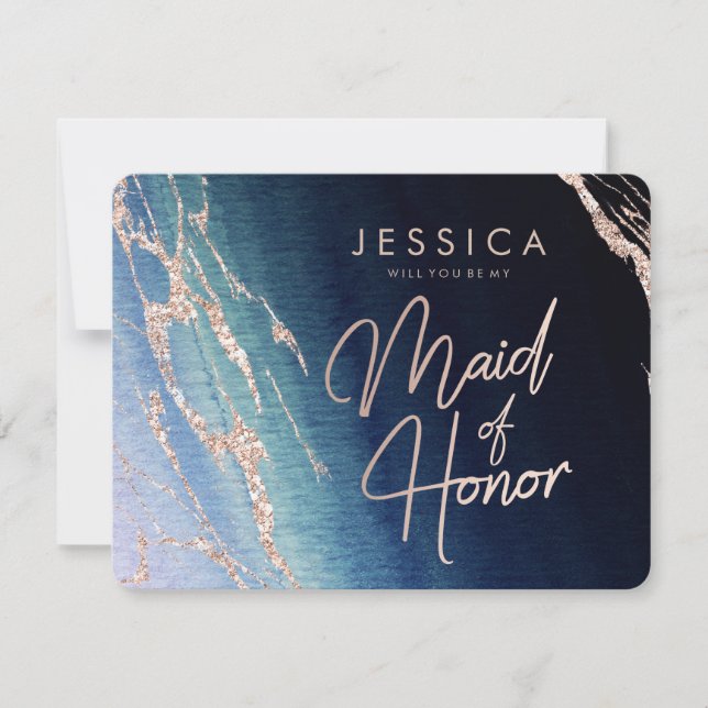 Navy Blue Ombre Agate Will You Be My Maid of Honou Invitation (Front)
