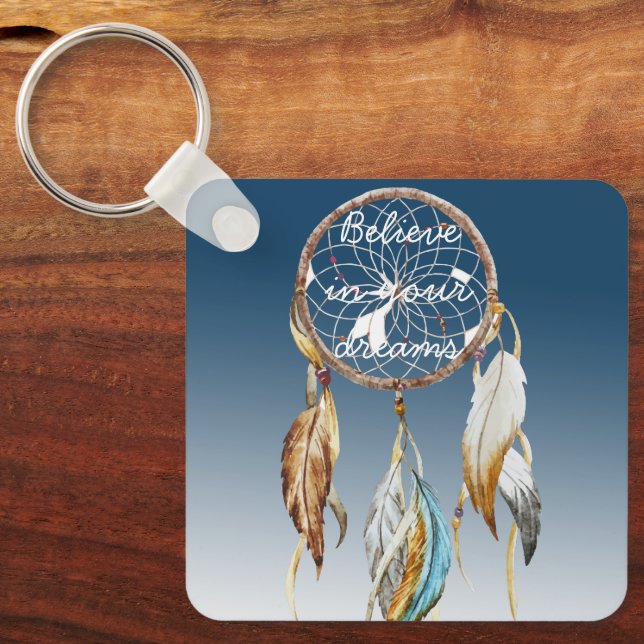Navy Blue Ombre Dream catcher  Key Ring (Front)