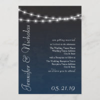 Navy Blue Ombre Lights Typography Wedding Invites