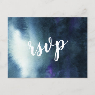 Navy Blue Ombre Silver Glitter Wedding RSVP Invitation Postcard