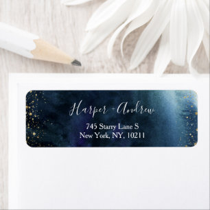 Navy Blue Ombre Watercolor Elegant Return Address