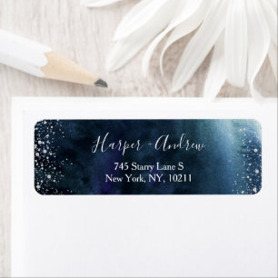 Navy Blue Ombre Watercolor Silver Return Address