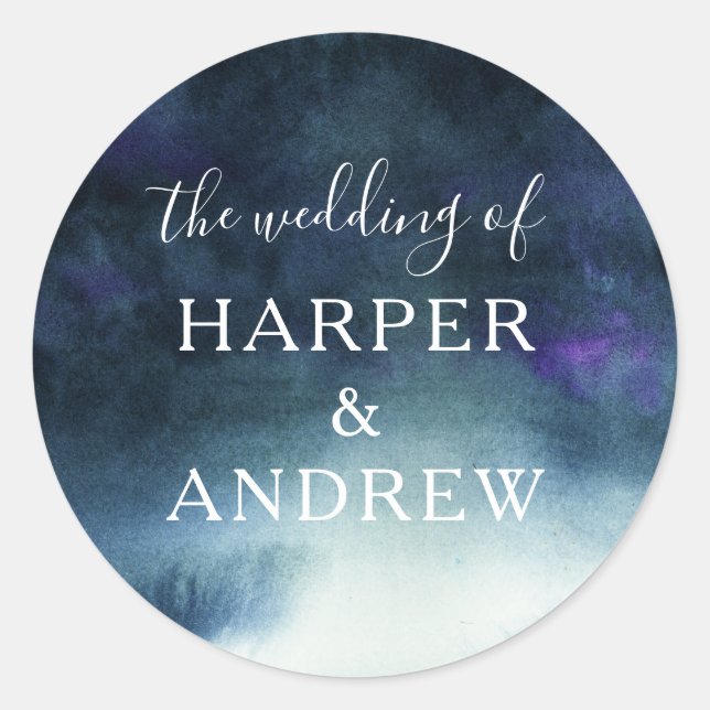 Navy Blue Ombre Wedding Envelope Seal (Front)