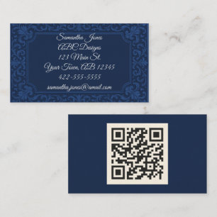 Navy Blue on Blue Embossed QR Code Business Cards