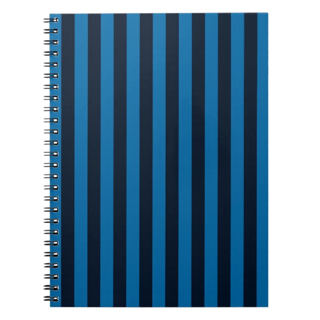 Navy Blue on Blue Vertical Stripes Decor Notebook (Front)