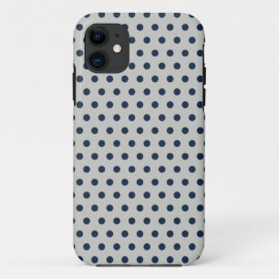 Navy Blue on Grey Tiny Little Polka Dots Pattern iPhone 11 Case