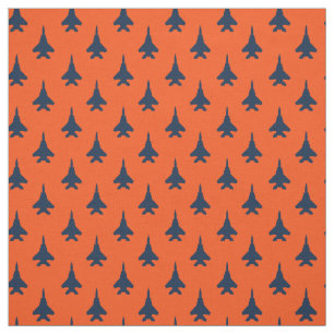 Navy Blue on Orange Eagle Fighter Jet Pattern Fabric