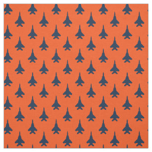 Navy Blue on Orange Eagle Fighter Jet Pattern Fabric