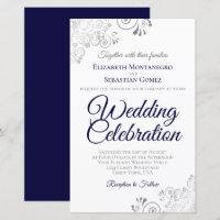 Navy Blue on White BUDGET Wedding Invite Large