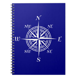 Navy Blue On White Coastal Compass Rose Notebook
