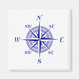 Navy Blue On White Coastal Decor Compass Rose Magnet