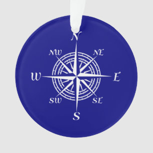 Navy Blue On White Coastal Decor Compass Rose Ornament