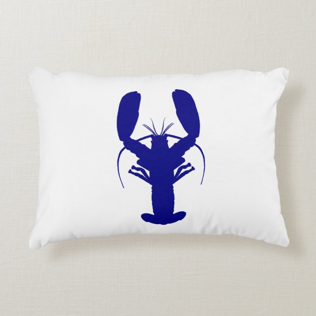 Navy Blue On White Coastal Decor Lobster Decorative Cushion (Front)