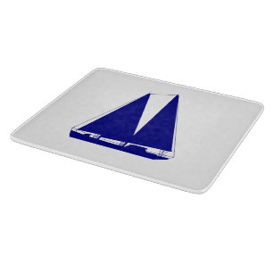 Navy Blue On White Coastal Decor Sailboat Cutting Board