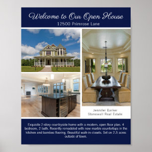 Navy Blue Open House Welcome Real Estate Photo Poster