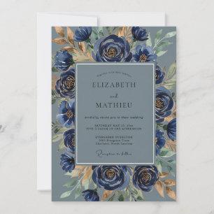 Navy Blue Opulent Winter Wedding Invitation
