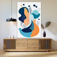 Navy Blue Orange Abstract Boho Illustration AI Art