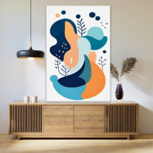 Navy Blue Orange Abstract Boho Illustration AI Art
