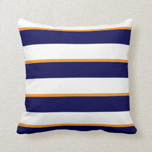 Navy Blue, Orange and Large White Stripes Cushion