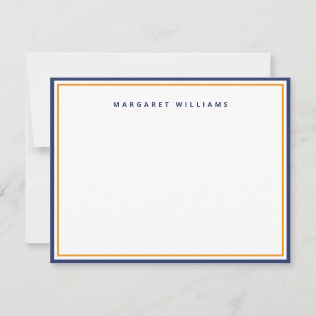 Navy Blue & Orange Border Simple Minimalist Card (Front)