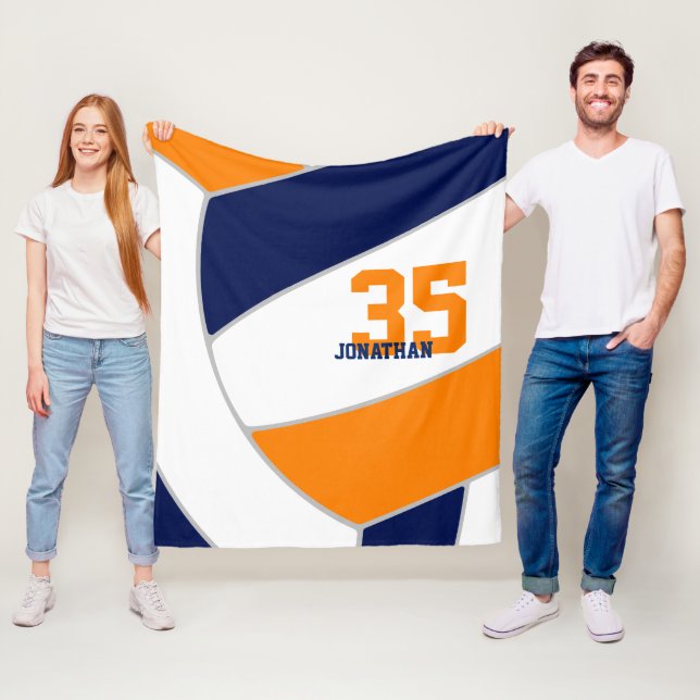 navy blue orange boys girls ginormous volleyball fleece blanket (In Situ)