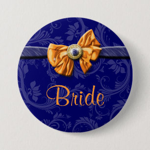 Navy blue orange bridal party wedding 7.5 cm round badge