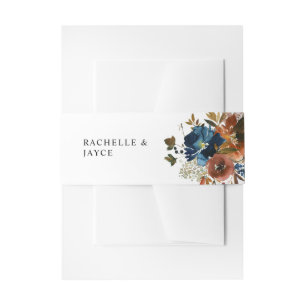 Navy Blue, Orange & Brown Floral Invitation Belly Band