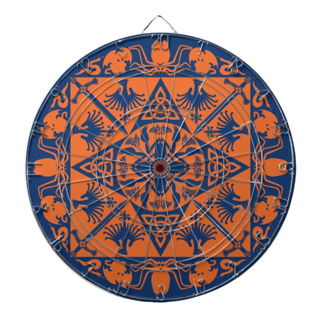 Navy Blue Orange Celtic Mediaeval Fantasy Dartboar Dartboard (Front)