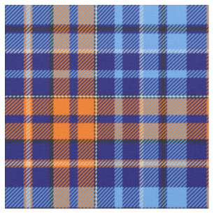 Navy Blue Orange Cyan Plaid Tartan Design Fabric