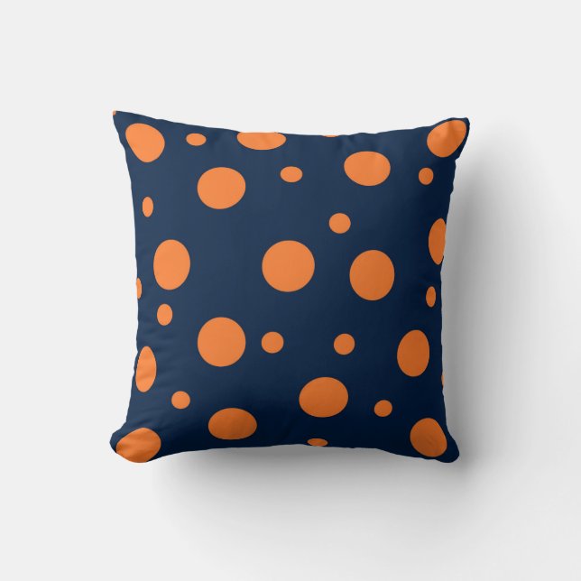 Navy Blue Orange Dots Abstract Cushion (Front)