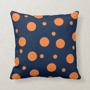 Navy Blue Orange Dots Abstract Cushion
