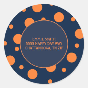 Navy Blue Orange Dots Return Address Sticker