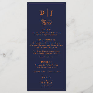 Navy Blue & Orange Fall Elegant Luxury Wedding  Menu
