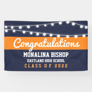 Navy Blue Orange Graduate Bold Script Country Banner