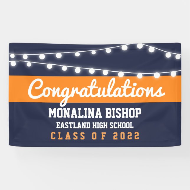 Navy Blue Orange Graduate Bold Script Country Banner (Horizontal)